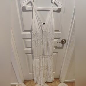 White Bohemian Crochet V Neck Long Maxi Dress